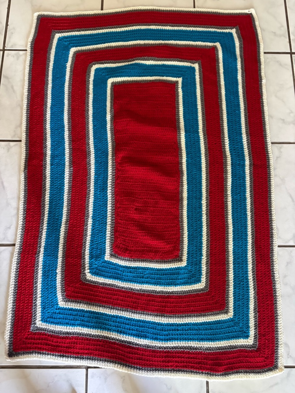 Striped Red, Blue & White Crochet Throw Blanket